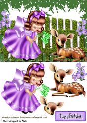 Sweet Girl with Little Deer in the Garden