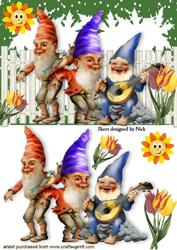 Trio of Gnomes Dancing in the Garden