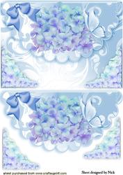 Lilac/blue Hydrangeas on Scalloped Envelope with Bows