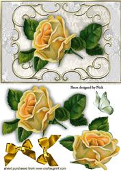 Vintage Cream Roses in Scroll Ornate Frame