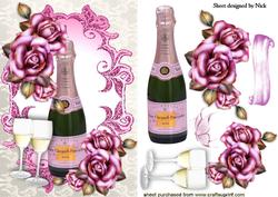 Pink Champagne and Roses with Glasses