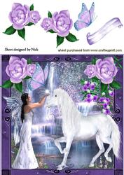White Horse with Faerie and Fantasy Flowers 8x8
