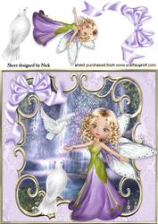 Pretty Faerie with Doves and Lilac Bow 8x8
