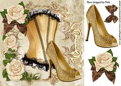 Gold Basque with Shoe & Cream Roses 8x8