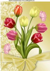 Pretty Coloured Tulips with Butterflies and Bow A4