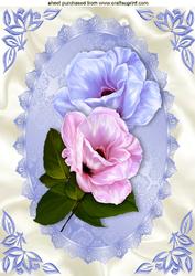 Pretty Lilac and Pink Flowers on Cream Satin A4