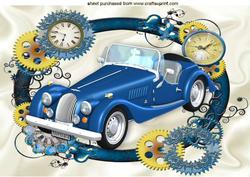Blue Vintage Car in Steampunk Frame A4