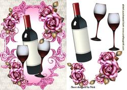 Red Wine with Glasses and Roses