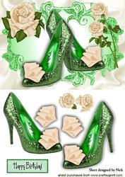 Green Sparkle Shoes with Cream Roses