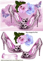 Pink Sparkle Shoes with Flowers and Butterflies