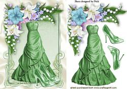 Green Dress with Sequin Shoes and Flowers