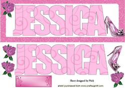 Jessica Word Name with Rose and Shoe Dl