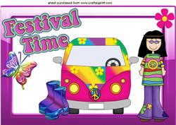 Hippie Girl with Campervan and Flower Power A4