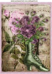 Ephemera Vintage Boot with Rose & Music A4