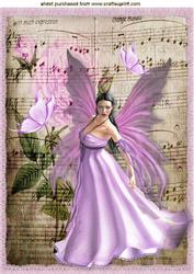 Fantasy Faerie with Rose and Music Background A4