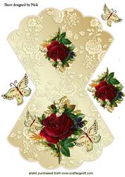 Vintage Red Rose Vignettes with Butterflies Rocker Card