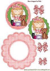 Little Makeup Girl with Her Teddy Scalloped Rocker Card
