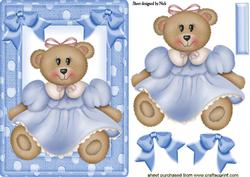 Teddy Girl in Blue, in Blue Spot Frame with Bows