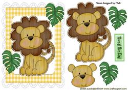 Wooden Lion with Leaves in Scalloped Frame