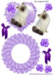 Little White Kitten with Lilac Roses & Bows Rocker Card