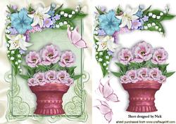 Pink Roses in a Vase in a Floral Frame