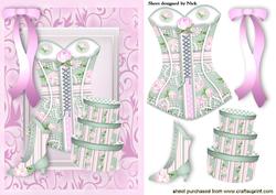 Pink/stripe Basque with Roses in Scroll Frame