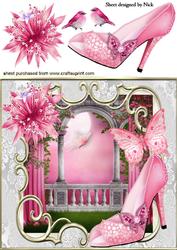 Pretty Pink Shoe with Flowers and Butterflies 8x8