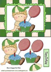 Birthday Boy in Green Hat with Balloon