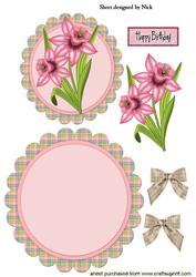 Pretty Pink Daffs on Tartan Scalloped Rocker with Bows