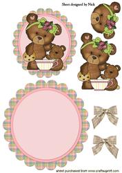 Teddy Bears Party, with Bows on Scalloped Rocker