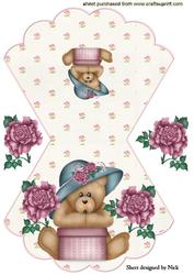 Cute Teddy in Bonnet with Roses Rocker Card