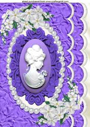 Purple Cameo with Ladies and White Flowers in Pear Frame A4