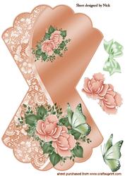 Peach Roses and Lace with Butterfly Rocker Card