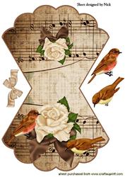 Cream Rose with Ribbon on Music with Birds Rocker Card