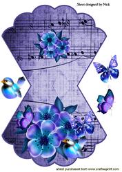 Blues and Lilac Flowers with Bird on Music Rocker Card