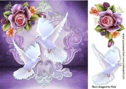 Beautiful White Doves with Roses 8x8