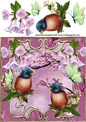Pretty Birds with Butterflies and Flowers 8x8