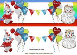Birthday Cake with Clown and Balloons Dl