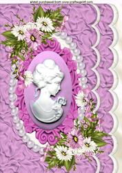 Pink Lady Cameo with Pretty Spring Flowers on Scalloped Card