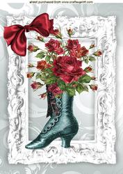 Vintage Boot with Red Roses in Silver Frame A4