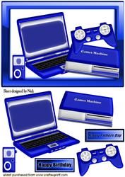 Laptop and Games Machine in Blue Glass Frame
