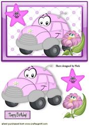 Funny Faces, Cartoon Car, Flower and Cheeky Star
