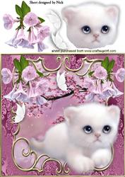 Little White Kitty with Pink Blossoms 8x8