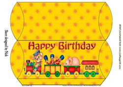 Lovely Teddy and Toy Train in Yellow Pillow Box Dl