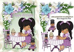 Tea Party with Little Girl in the Garden with Flowers