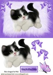 Cute Kitten on Fur, with Bows and Butterflies