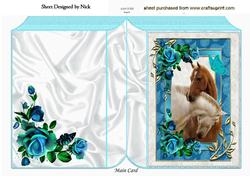 Horses Heads Entwined Blue Roses Folded Book