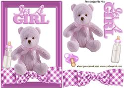 Pink Knitted Bear for Baby Girl with Bottle