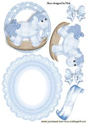 Little Blue Rocking Horse with Bows Rocker Card