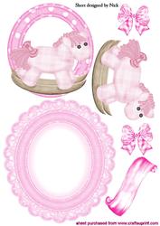 Pink Rocking Horse with Bows Rocker Card